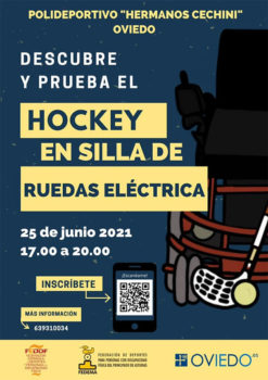 cartel promocional de evento hockey silla eléctrica